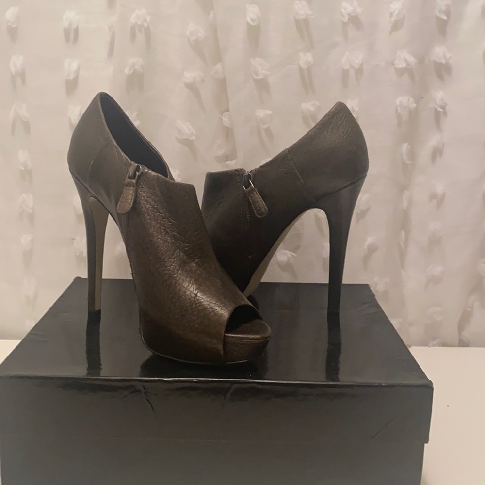 Gold Ankle Peep Toe Booties.